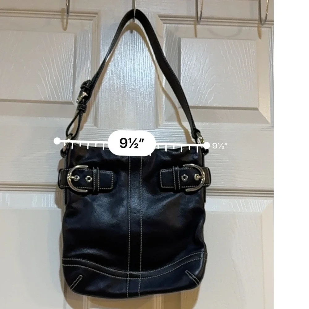 Coach Soho Black‎ Leather Small Hobo Bag White Contrast Stitch G05D-1453